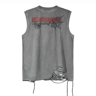 【XPXME】Light-up spider web design distressed sleeveless  XP0023