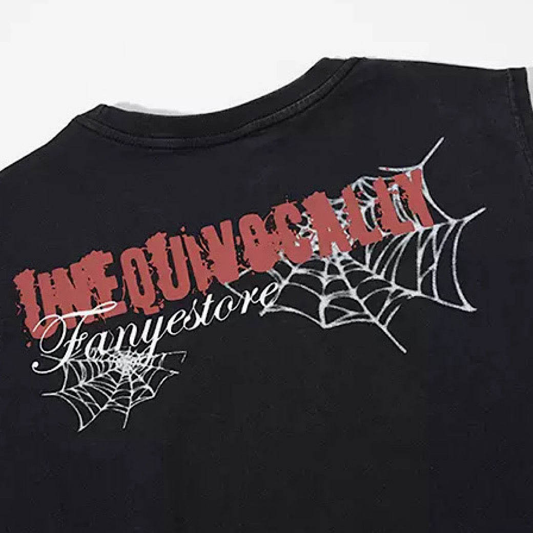 【XPXME】Light-up spider web design distressed sleeveless  XP0023