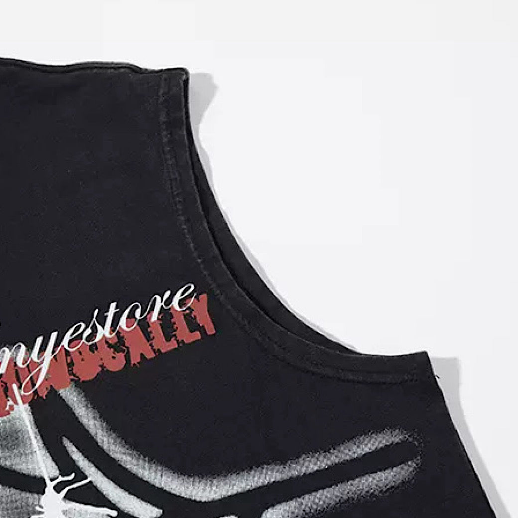 【XPXME】Light-up spider web design distressed sleeveless  XP0023