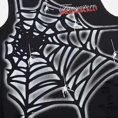 【XPXME】Light-up spider web design distressed sleeveless  XP0023