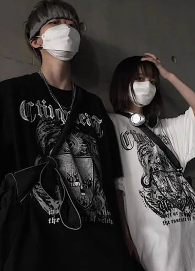 【4/26再販】Devil Dark Mode Style Front Design Short Sleeve T-Shirt  HL3145