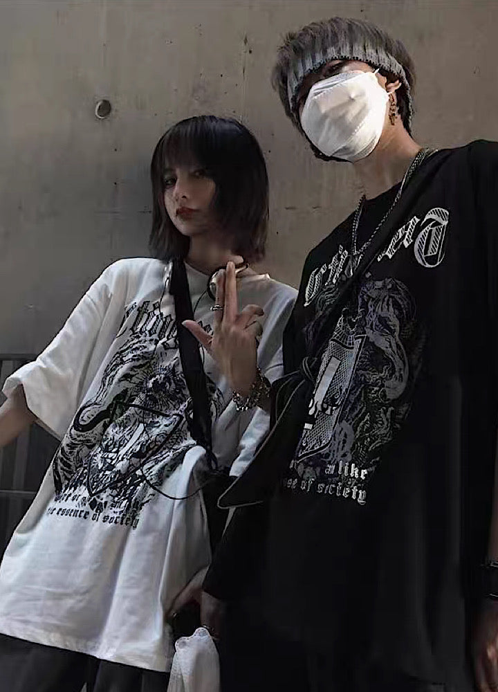 【4/26再販】Devil Dark Mode Style Front Design Short Sleeve T-Shirt  HL3145