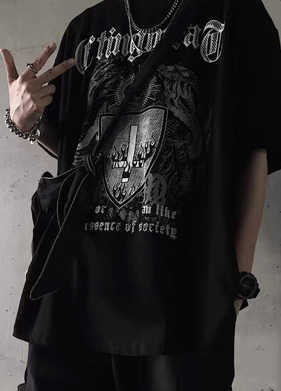 【4/26再販】Devil Dark Mode Style Front Design Short Sleeve T-Shirt  HL3145