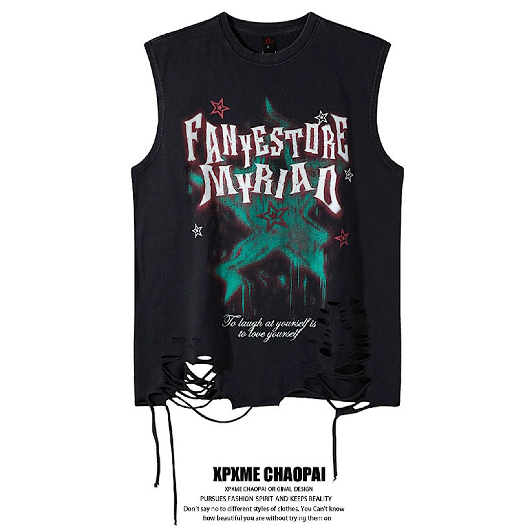 【XPXME】Dark Sludge Star Design Green Point Damage Sleeveless  XP0025
