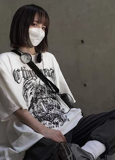 【4/26再販】Devil Dark Mode Style Front Design Short Sleeve T-Shirt  HL3145