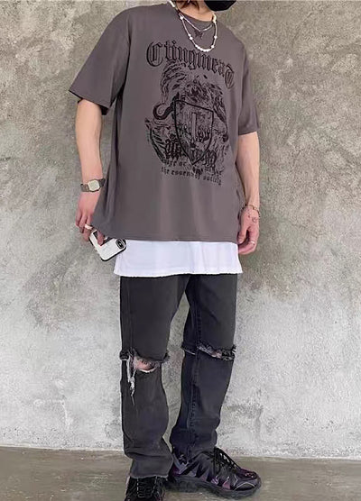 【4/26再販】Devil Dark Mode Style Front Design Short Sleeve T-Shirt  HL3145