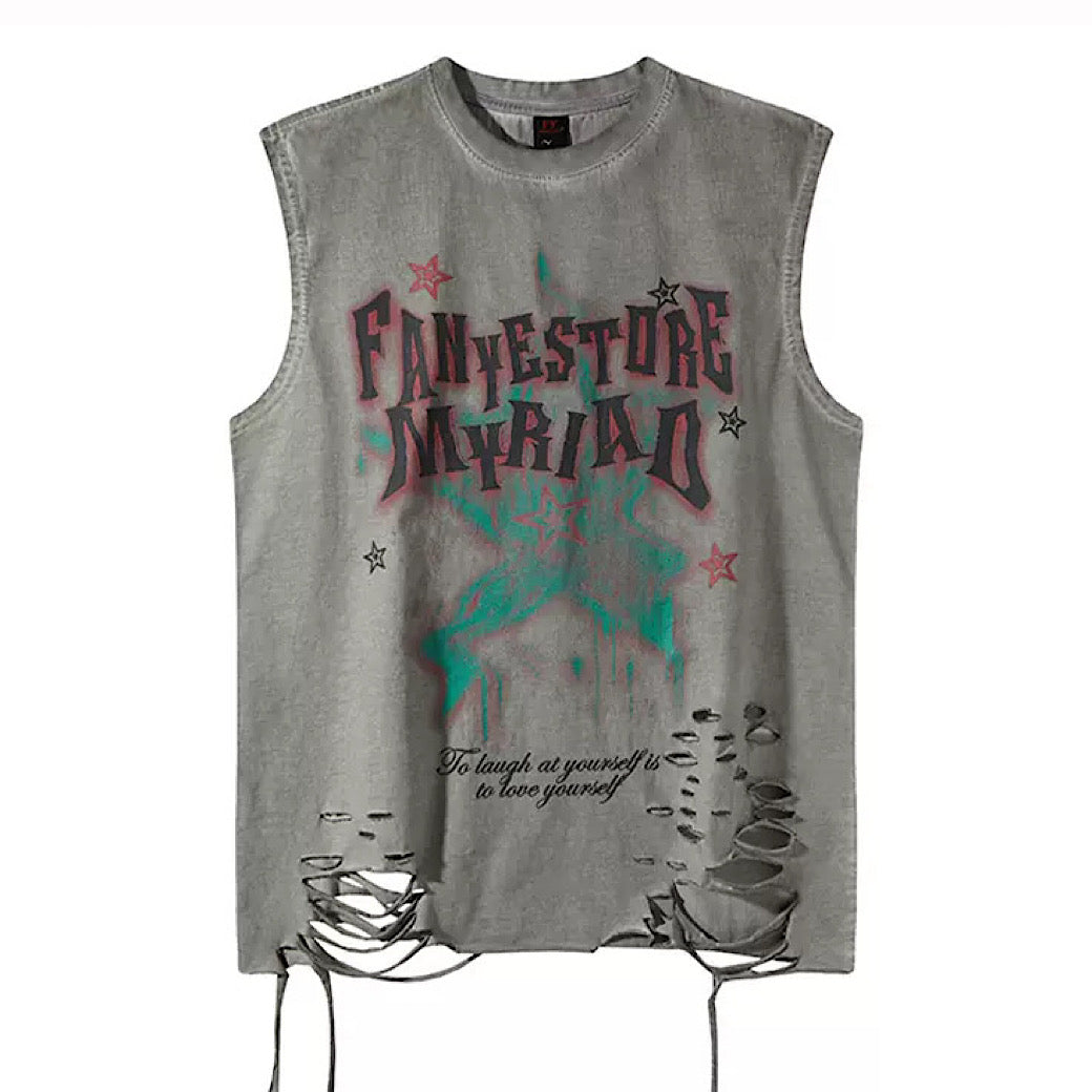 【XPXME】Dark Sludge Star Design Green Point Damage Sleeveless  XP0025