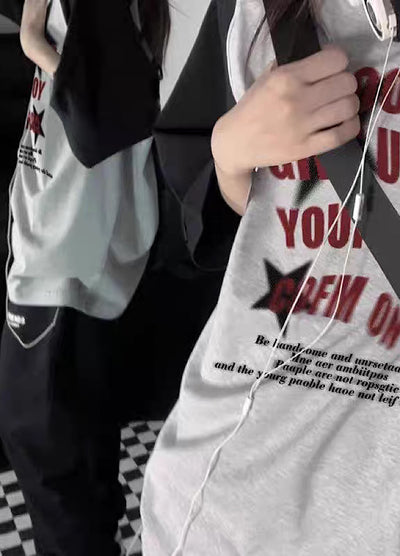 【4/26再販】Front star design bicolor style over short sleeve T-shirt  HL3146