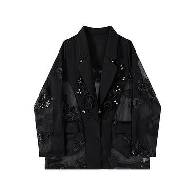 【LHSEN】Fully remade black rose design tailored jacket  LS0002