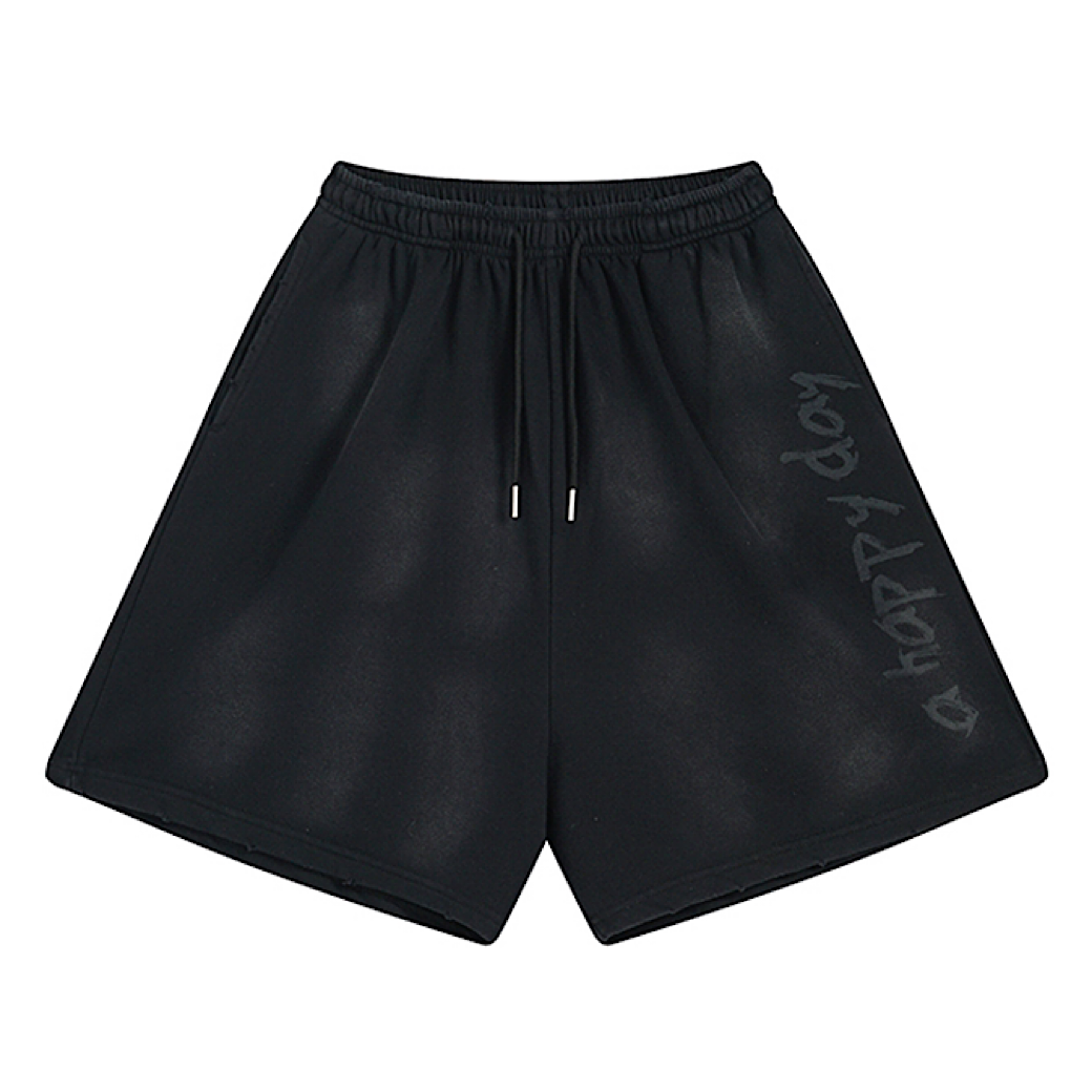 【H GANG X】Fully washed initial design mid-length shorts  HX0117