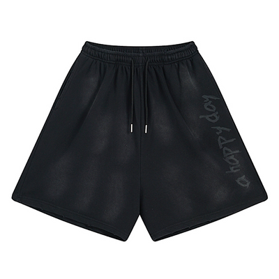 【H GANG X】Fully washed initial design mid-length shorts  HX0117