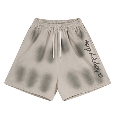 【H GANG X】Fully washed initial design mid-length shorts  HX0117