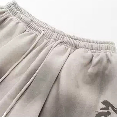 【H GANG X】Fully washed initial design mid-length shorts  HX0117