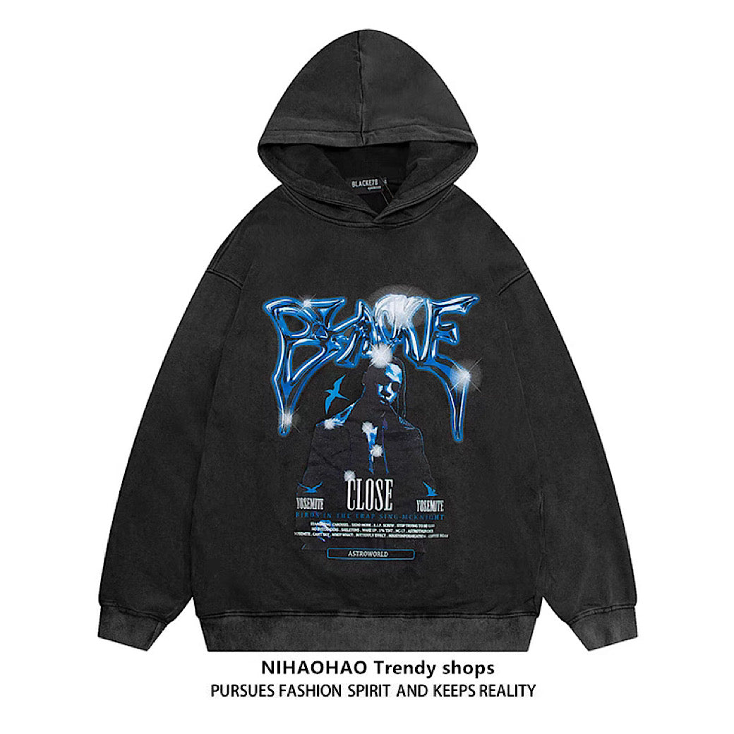 【NIHAOHAO】Blood Color Design Orbment Graphic Hoodie  NH0080