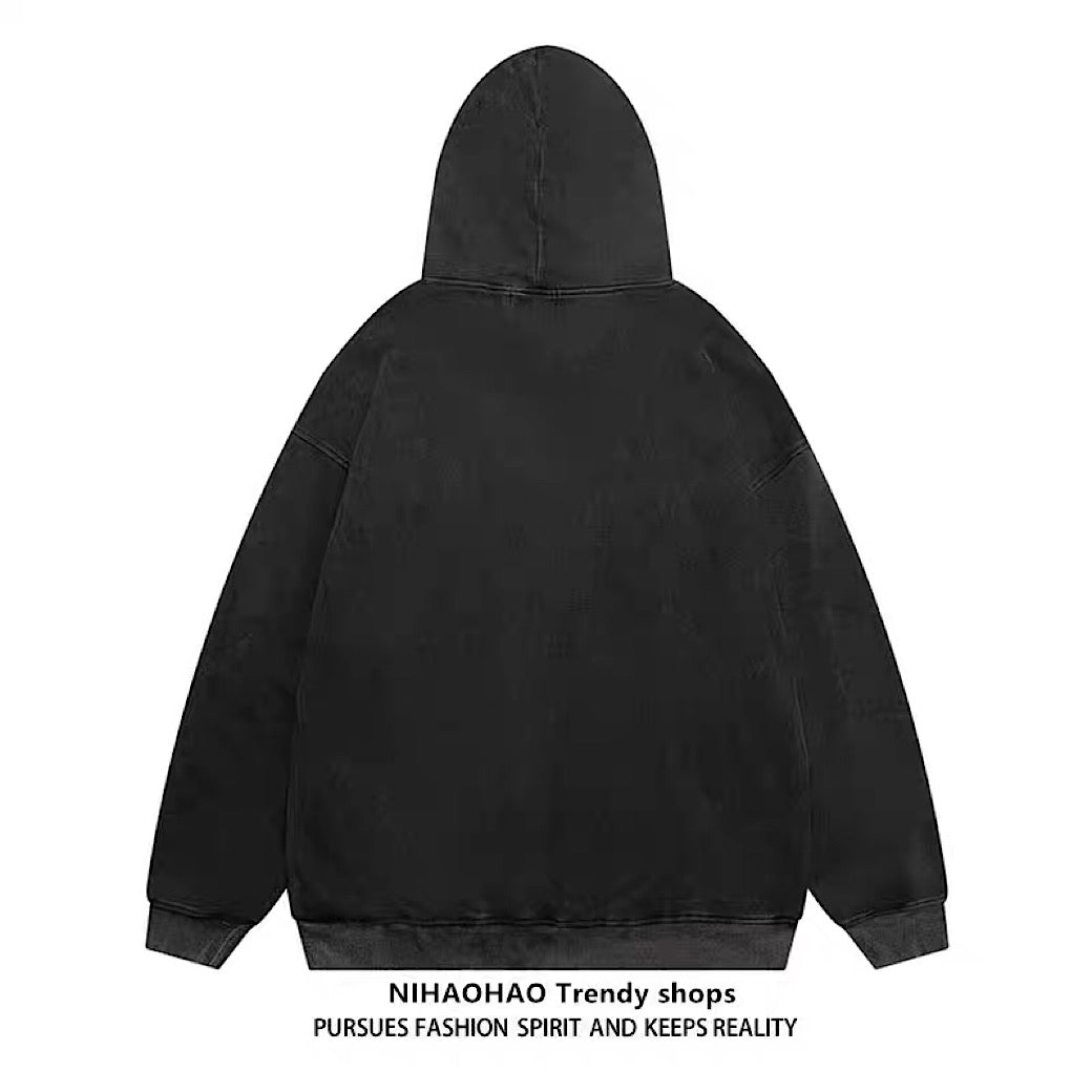 [NIHAOHAO] Blood Color Design Orbment Graphic Hoodie NH0080