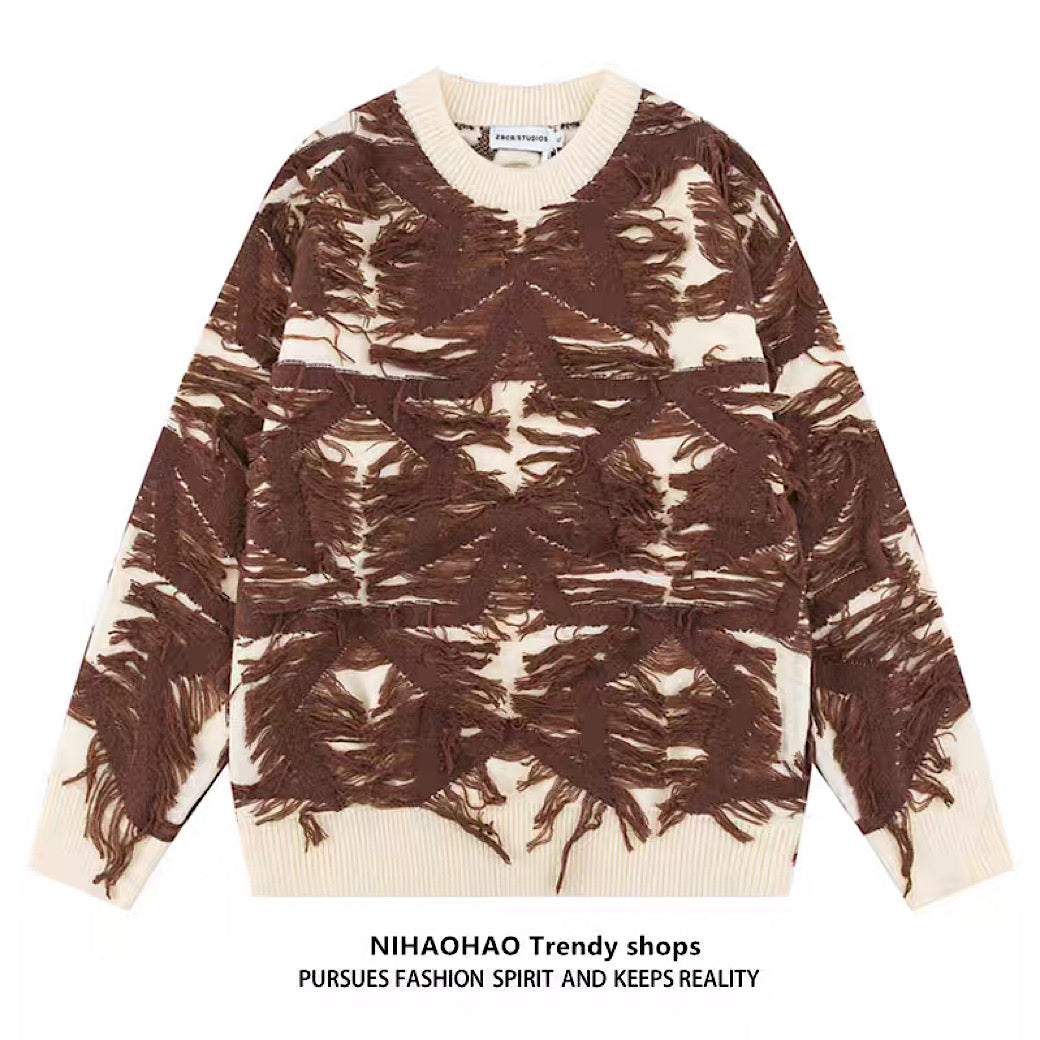 【NIHAOHAO】Middle damage starlight full remake knit sweater  NH0085