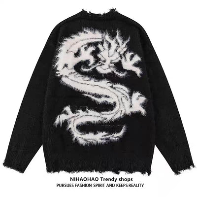 [NIHAOHAO] Dragon back design mohair double color knit sweater NH0086