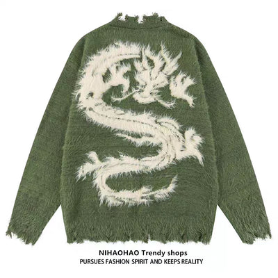 [NIHAOHAO] Dragon back design mohair double color knit sweater NH0086