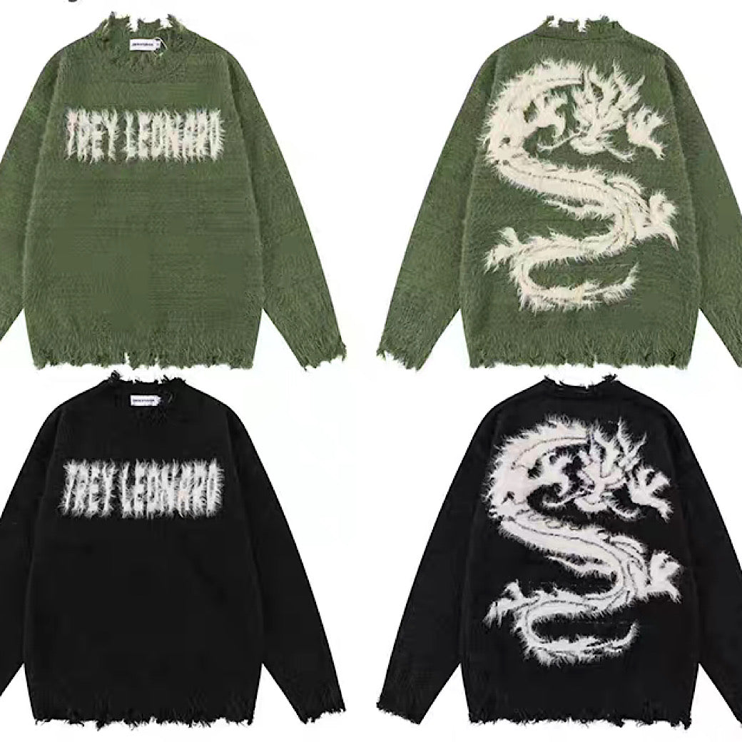 【NIHAOHAO】Dragon back design mohair double color knit sweater  NH0086