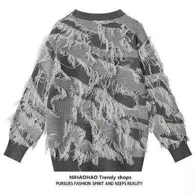 [NIHAOHAO] Fully distressed one-color design knit sweater NH0087