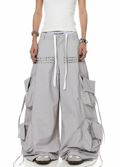 【Blacklists】Studded Multi Pocket Parachute Cargo Pants  BL0100