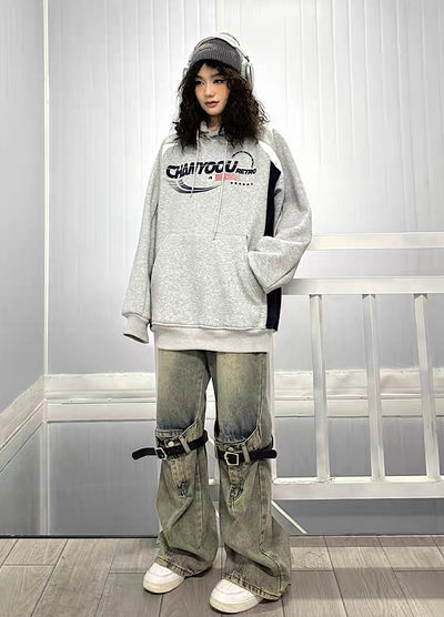【JEM】Double color sporty casual design over hoodie  JE0037