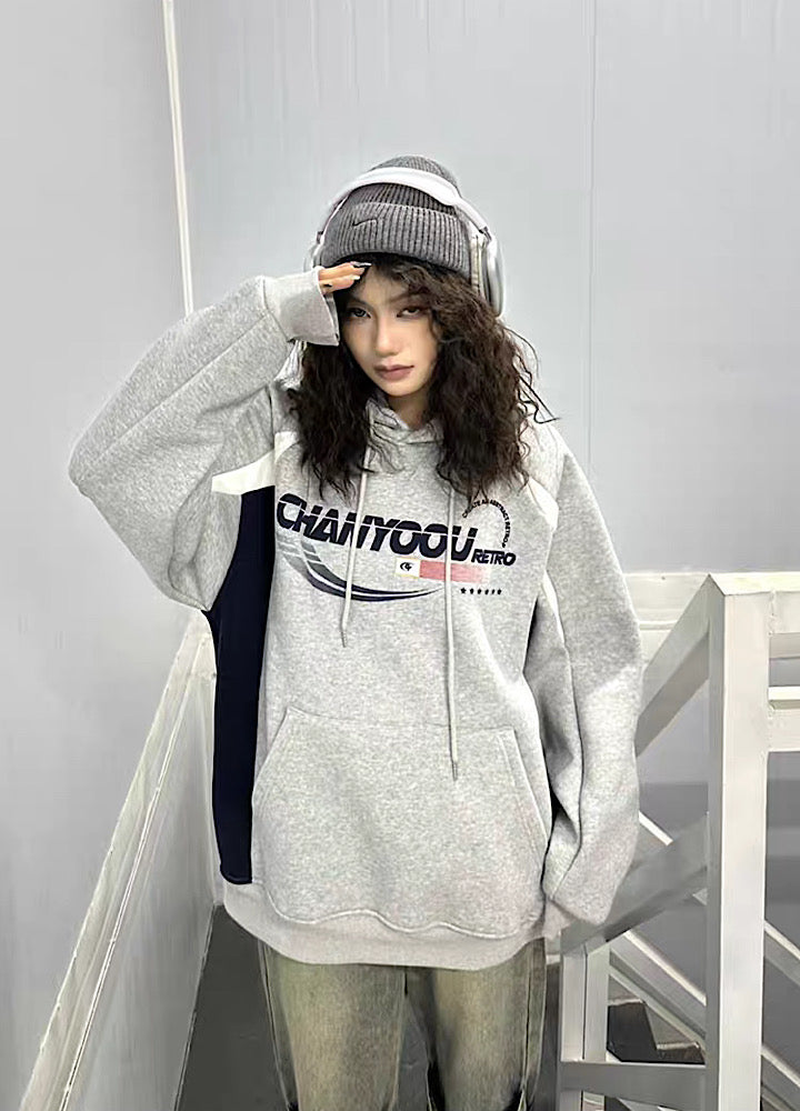 【JEM】Double color sporty casual design over hoodie  JE0037