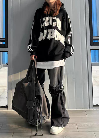 【JEM】Big initial design sleeve line silhouette hoodie  JE0039