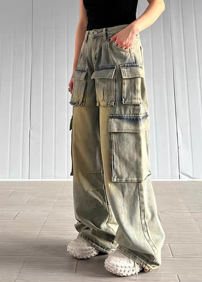 [JEM] Grunge washed design cargo denim pants JE0040