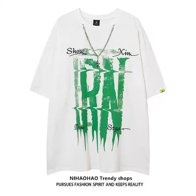 【NIHAOHAO】Distortion initial style color balance design short sleeve T-shirt  NH0119