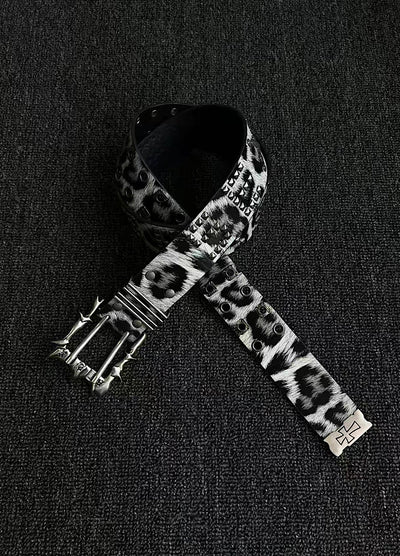 【8/31新作】Monochrome Leopard Stud Buckle Belt  HL3305