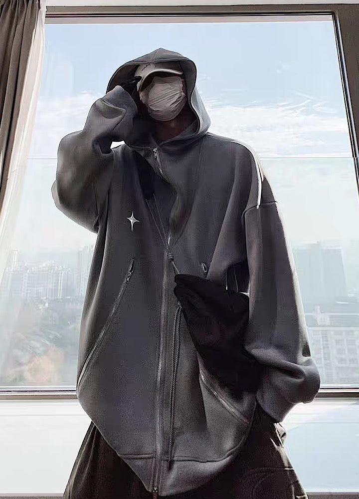 [UUCSCC] Zipper full metal gimmick design mode hoodie US0052