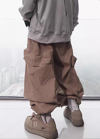 【UUCSCC】Pop initial design brushed overcargo pants  US0053