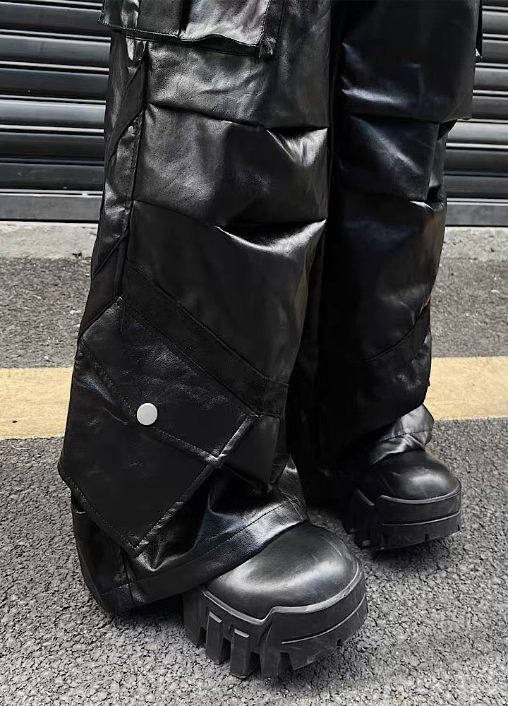 【MAXDSTR】Classic shiny chiramic design leather pants  MD0131