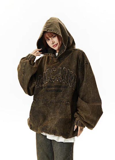 [H GANG X] Grunge wash design middle damage over hoodie HX0013