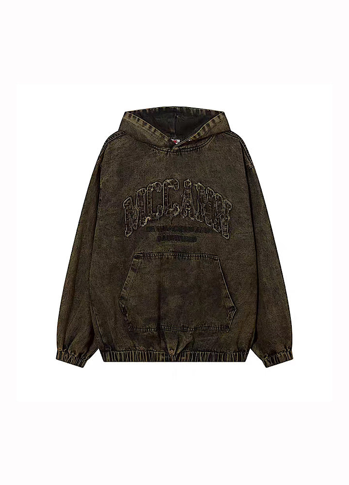 【H GANG X】Grunge wash design middle damage over hoodie  HX0013