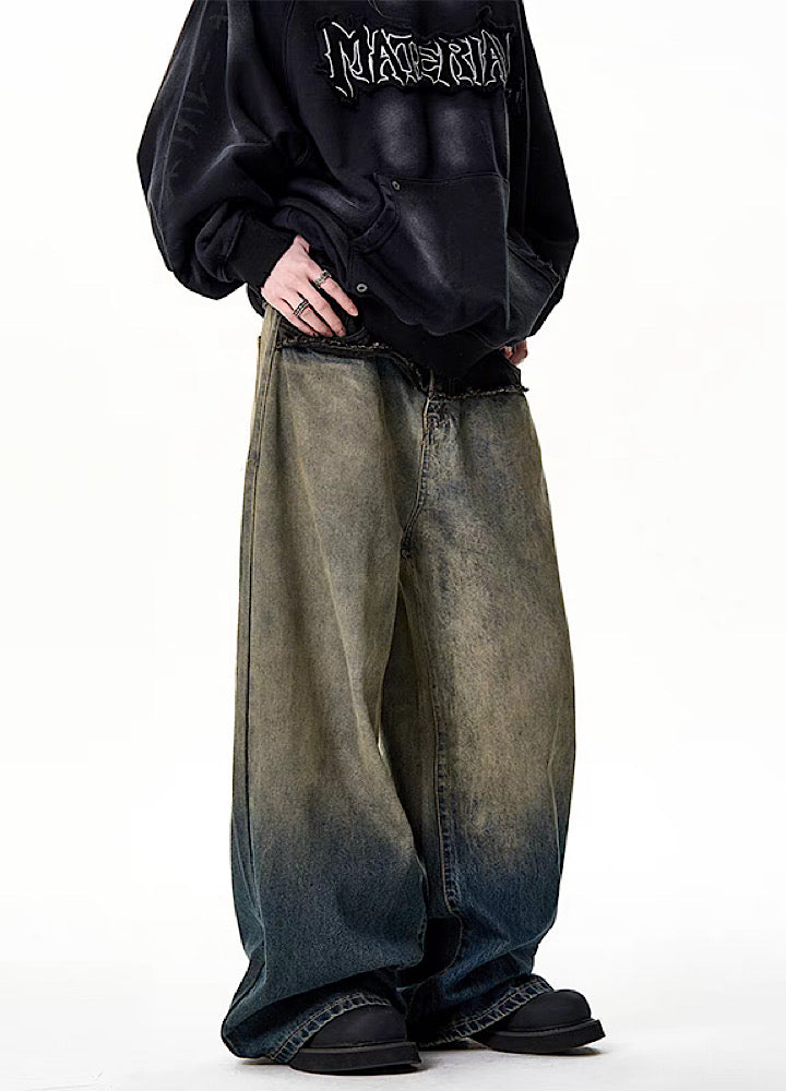【H GANG X】Faded grunge style wide silhouette distressed denim pants  HX0015