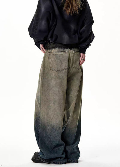 [H GANG X] Faded grunge style wide silhouette distressed denim pants HX0015