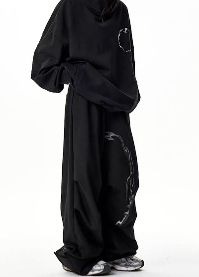 【H GANG X】Single silver flame design wide overpants  HX0016