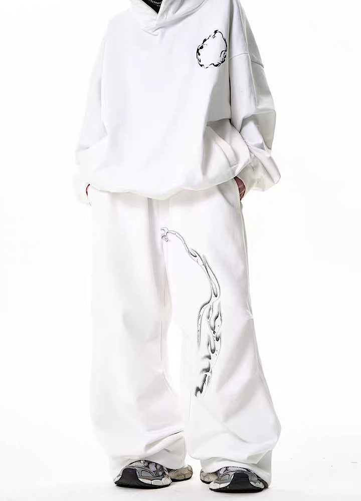 [H GANG X] Single silver flame design wide overpants HX0016