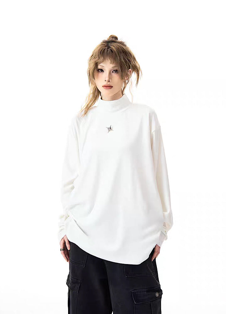 [H GANG X] One point loss design simple high neck long sleeve T-shirt HX0018