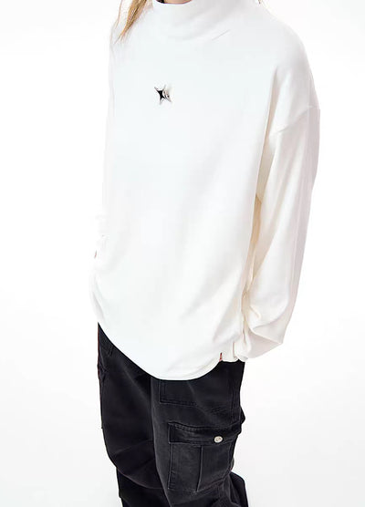 【H GANG X】One point loss design simple high neck long sleeve T-shirt  HX0018
