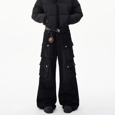 [MAXDSTR] Double pocket design grunge style cargo denim pants MD0115