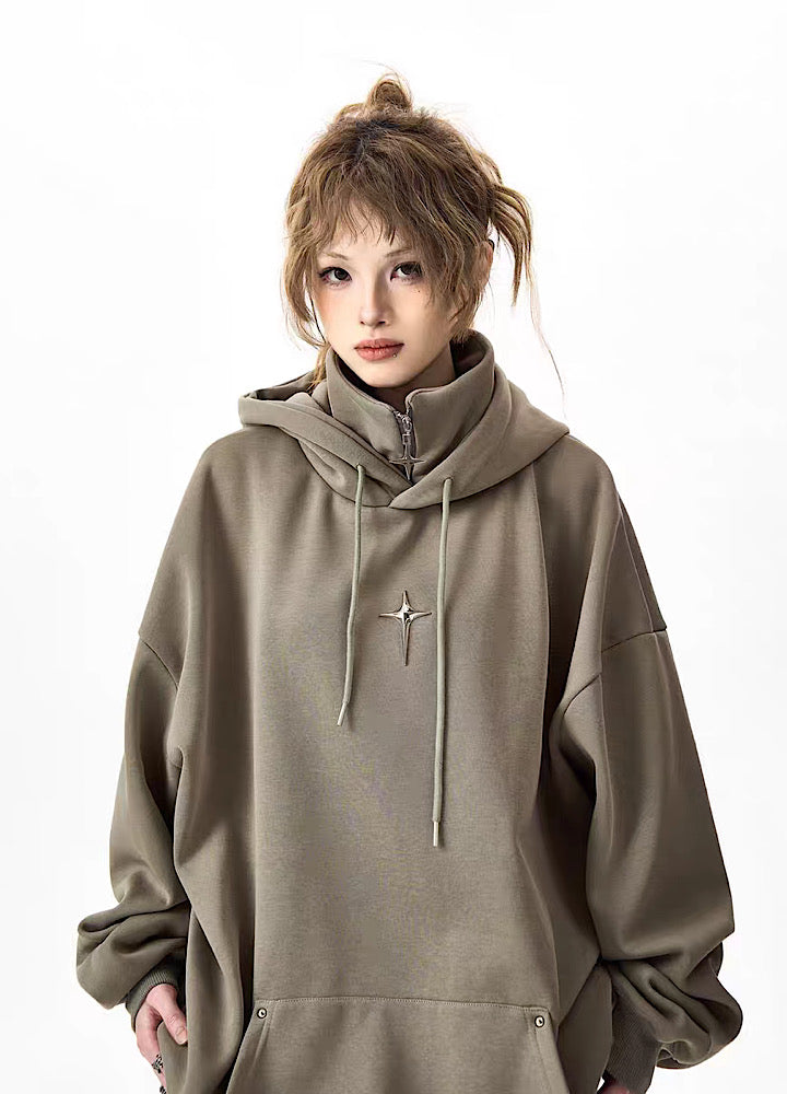 [H GANG X] High neck gimmick multi-design simple hoodie HX0019