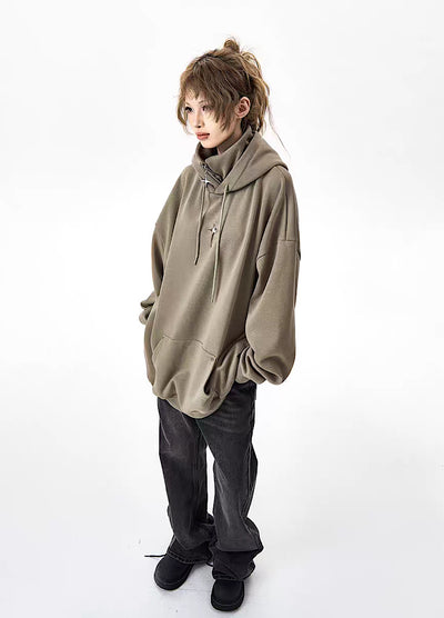 【H GANG X】High neck gimmick multi-design simple hoodie  HX0019