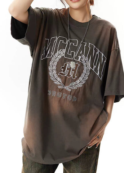 [H GANG X] Fully washed casual logo design short sleeve T-shirt HX0020