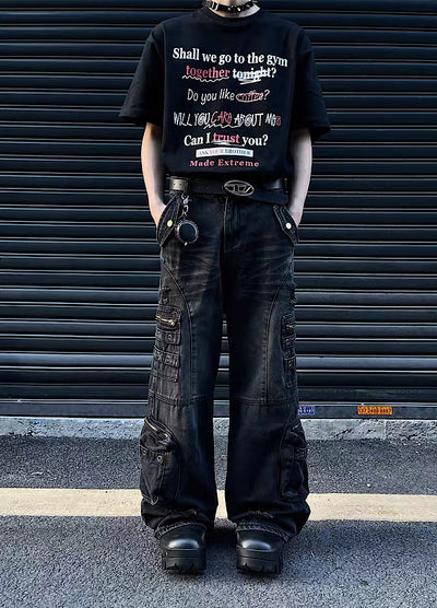 [MAXDSTR] Grunge cargo design flare silhouette denim pants MD0118