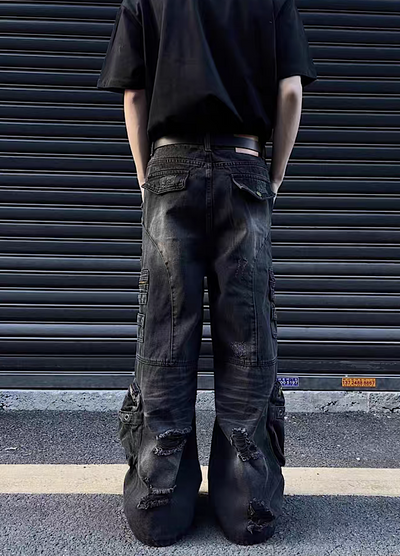 【MAXDSTR】Grunge cargo design flare silhouette denim pants  MD0118