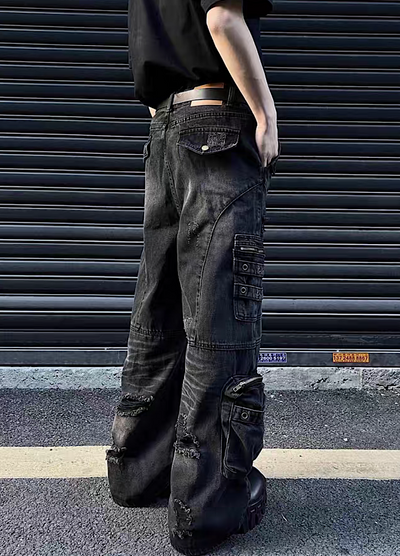 [MAXDSTR] Grunge cargo design flare silhouette denim pants MD0118