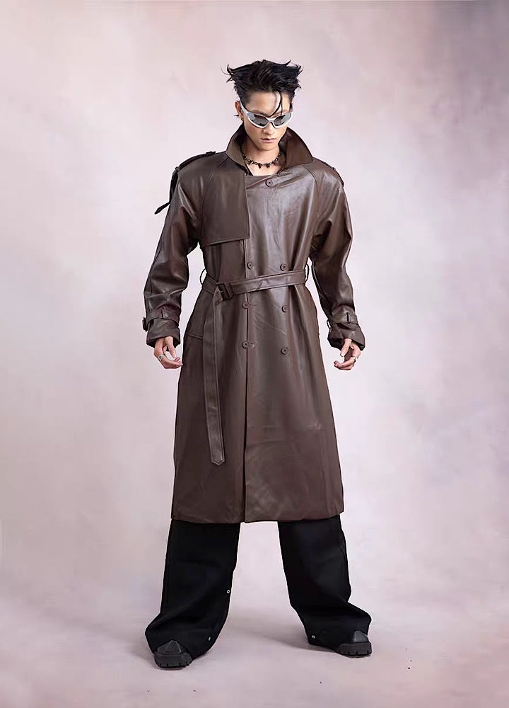 【PLAN1ONE】Leather gloss silhouette orb laser coat  PL0035
